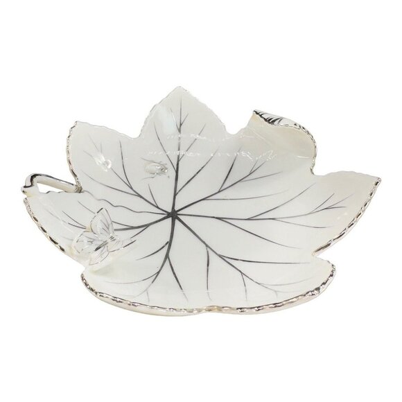 Andrea By Sadek Hand Painted Leaf Dish Bowl Silver Overlay Butterfly And A Bug - Picture 12 of 15
